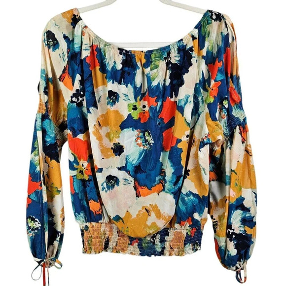 Allen B Schwartz Floral Print Peasant Top Blouse Cold Shoulder‎ Size Large - Picture 7 of 10